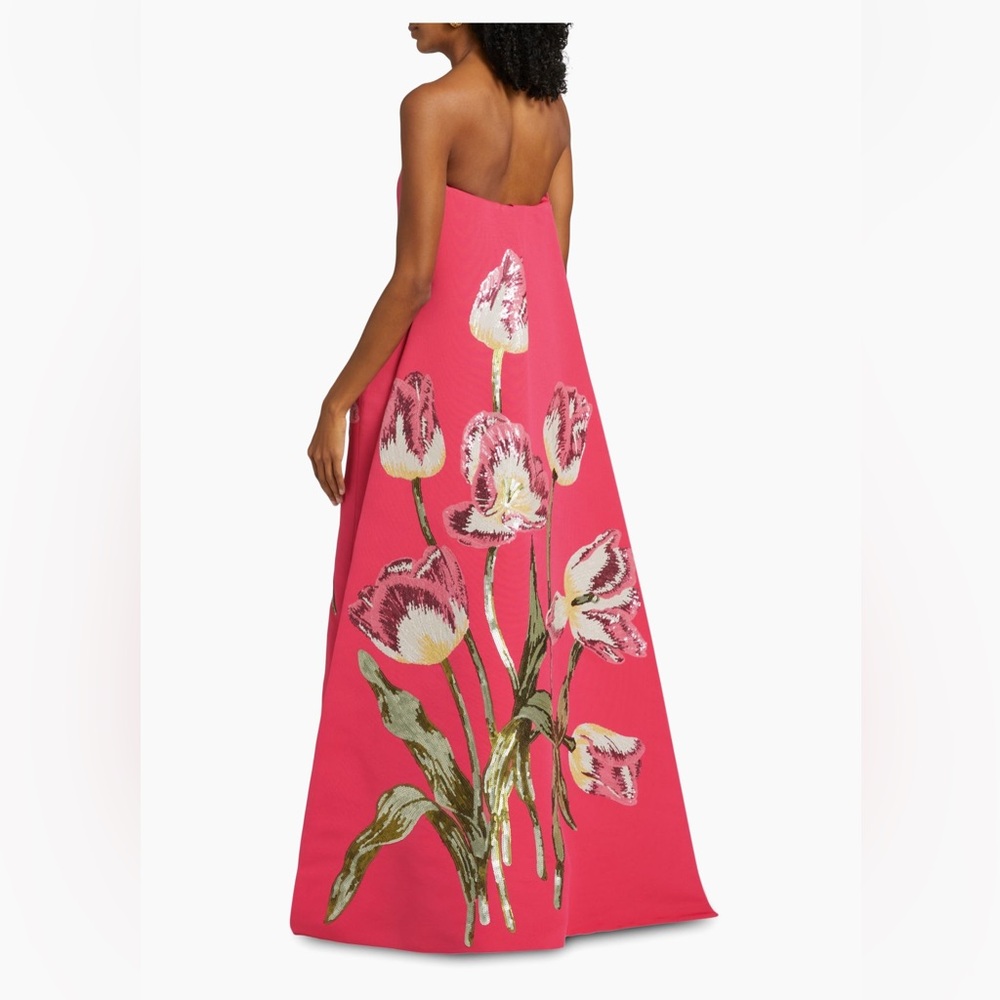 Amsale Pink Gown with Sequin Floral Design & Removable Train - Picture 4 of 12